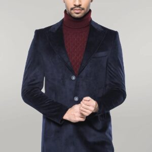 Wide Lapel Cachet Navy Blue Men Coat - Wessi