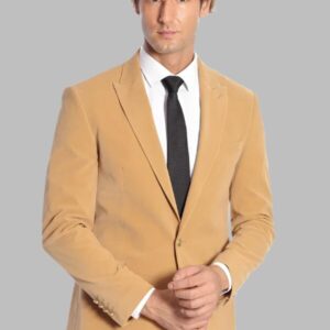 Wide Lapel Velvet Apricot Men Blazer - Wessi