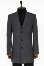 Wide Lapel Wool Anthracite Men Coat