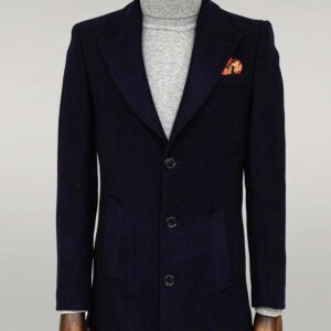 Wide Lapel Wool Black Men Coat - Wessi