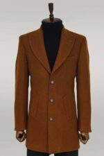 Wide Lapel Wool Brown Men Coat