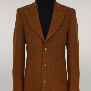 Wide Lapel Wool Brown Men Coat - Wessi
