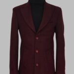 Wide Lapel Wool Burgundy Men Coat - Wessi