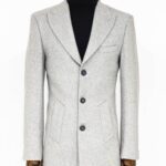 Wide Lapel Wool Grey Men Coat - Wessi