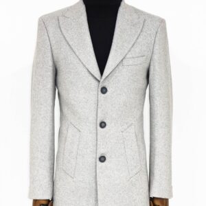 Wide Lapel Wool Grey Men Coat - Wessi