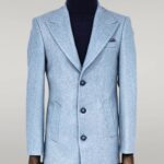 Wide Lapel Wool Light Blue Men Coat - Wessi