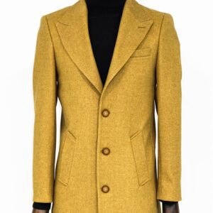 Wide Lapel Wool Mustard Men Coat - Wessi