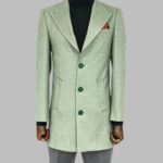 Wide Lapel Wool Oil Green Men Coat - Wessi