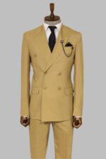 Wide Peak Collar Slim Fit Cream Men Double-Breasted Suit