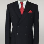 Wide Peak Lapel Patterned Double Breasted Black Men Suit  - Wessi