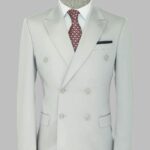 Wide Peak Lapel Slim Fit Light Gray Men Double-Breasted Suit - Wessi