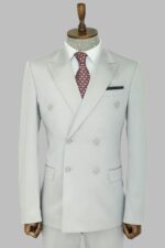 Wide Peak Lapel Slim Fit Light Gray Men Double-Breasted Suit