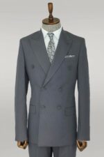 Wide Peak Lapel Striped Slim Fit Gray Men Double-Breasted Suit