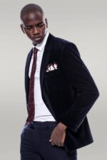 Wide Peak Lapel Velvet Navy Blue Men Blazer