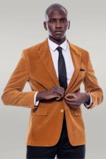 Wide Peak Lapel Velvet Yellow Blazer