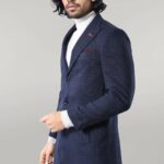 Wide Pointed Collar Blue Men Coat - Wessi