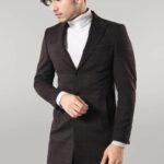 Wide Pointed Collar Brown Men Coat - Wessi