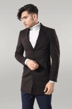 Wide Pointed Collar Brown Men Coat