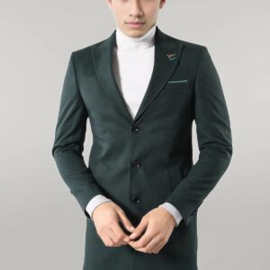 Wide Pointed Collar Green Men Coat - Wessi