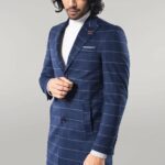 Wide Pointed Collar Indigo Men Coat - Wessi