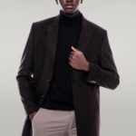 Wide Pointed Collar Over Knee Brown Men Coat - Wessi