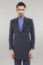 Wide Pointed Collar Smoked Over Knee Men Coat