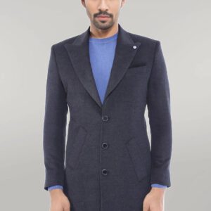 Wide Pointed Collar Smoked Over Knee Men Coat - Wessi