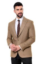 Wool Patterned Slim Fit Light Brown Men Blazer