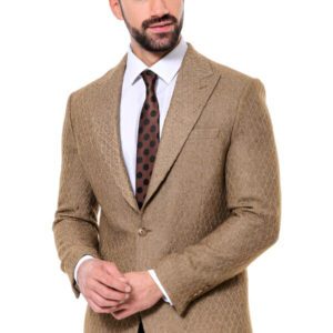 Wool Patterned Slim Fit Light Brown Men Blazer - Wessi