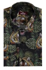 Yellow-Black-Leaf-Patterned-Long-Sleeves-White-Men-Shirt-Wessi-2