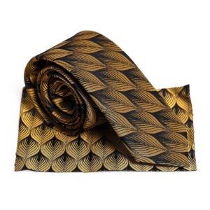Yellow Leaf Patterned Men Black Tie- Wessi