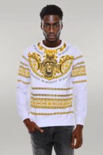 Yellow-Lion-Patterned-Slim-Fit-White-Sweatshirt-Wessi-1