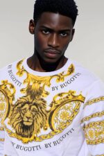 Yellow Lion Patterned Slim Fit White Sweatshirt