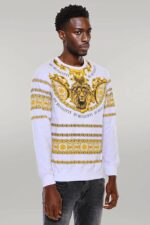 Yellow-Lion-Patterned-Slim-Fit-White-Sweatshirt-Wessi-3