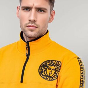 Yellow Mandarin Collar Patterned Sweatshirt - Wessi