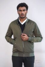 Zippered Flap Pockets Khaki Men Bomber Coat
