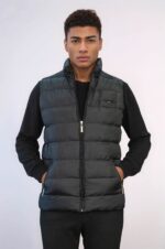 Zippered Pockets Quilted Black Men Winter Down Vest