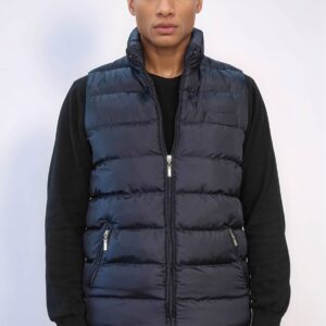 Zippered Pockets Quilted Navy Blue Men Winter Down Vest - Wessi