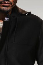 Zippered-Sleeve-Hooded-Black-Men-Coat-Wessi-1