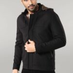 Zippered Sleeve Hooded Black Men Coat - Wessi