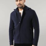 Zippered Sleeve Hooded Blue Men Coat - Wessi