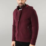 Zippered Sleeve Hooded Burgundy Coat - Wessi
