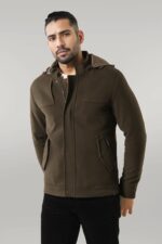 Zippered Sleeve Hooded Green Coat