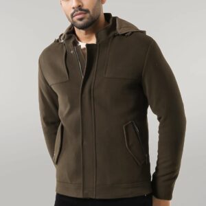Zippered Sleeve Hooded Green Coat - Wessi