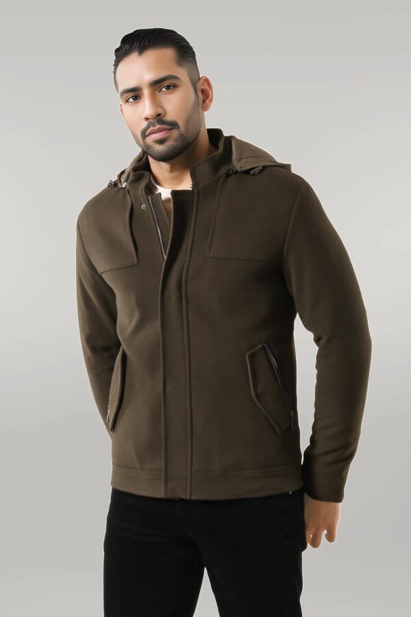 Zippered Sleeve Hooded Green Coat - Wessi