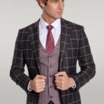 Stylish black slim fit suit for men with a checked pattern by Wessi.