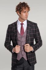 Checked Patterned Slim Fit Black Men Suit