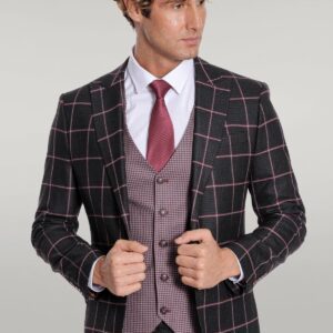 Elevate your style with the Wessi checked patterned slim fit black suit for a sharp and sophisticated look.