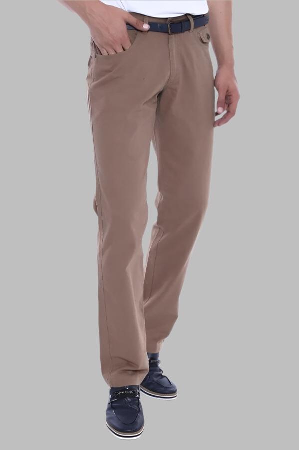 Flap Pockets Suede Slim Fit Light Brown Men Pants Wessi