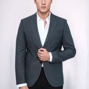 Textured Slim Fit Peak Lapel Grey Men Blazer